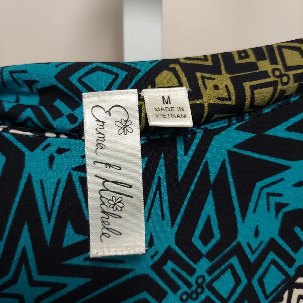Emma & Michele Geometric Tribal Print Bell‎ Sleeve Tunic Top Dress M Boho Mod